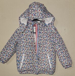 Mini Boden floral coat with detachable sleeves and hood